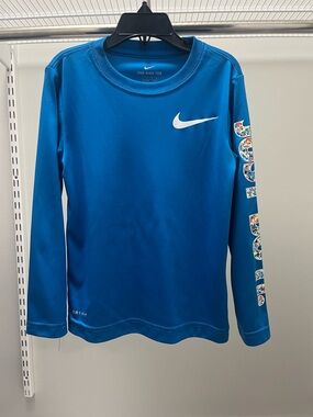 Nike Blue Dri-FIT Athletic Tee with White Swoosh; Just Do It sleeves!